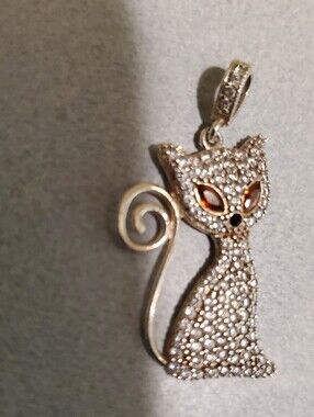 Silver Crystal Cat Pendant  - Sparkling Cat Charm